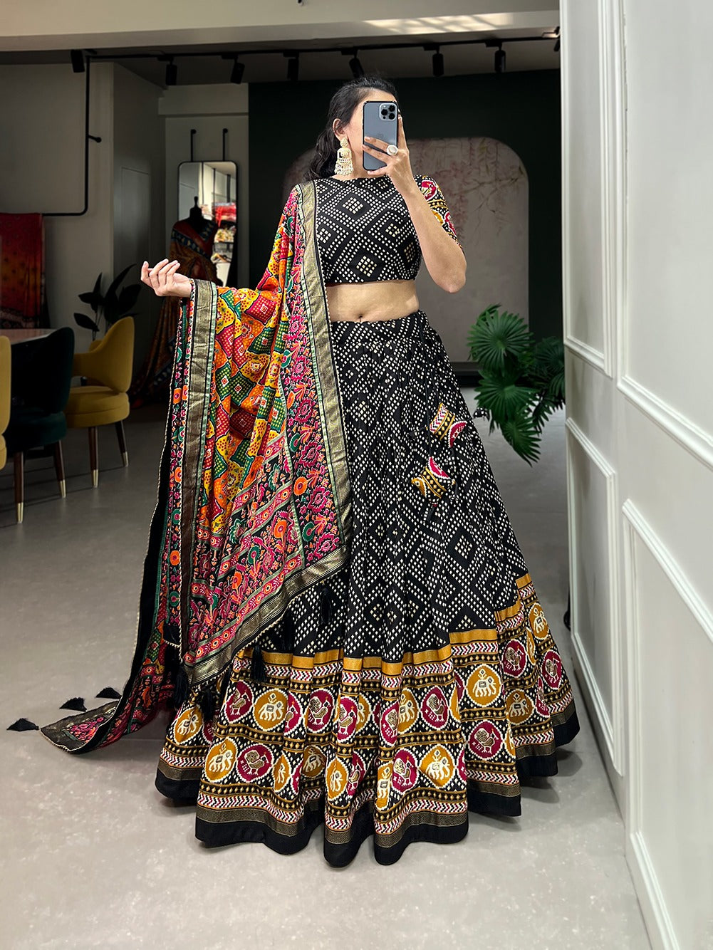 Exquisite Floral Fantasy: Tusser Silk Lehenga Choli with Intricate Print and Dupatta