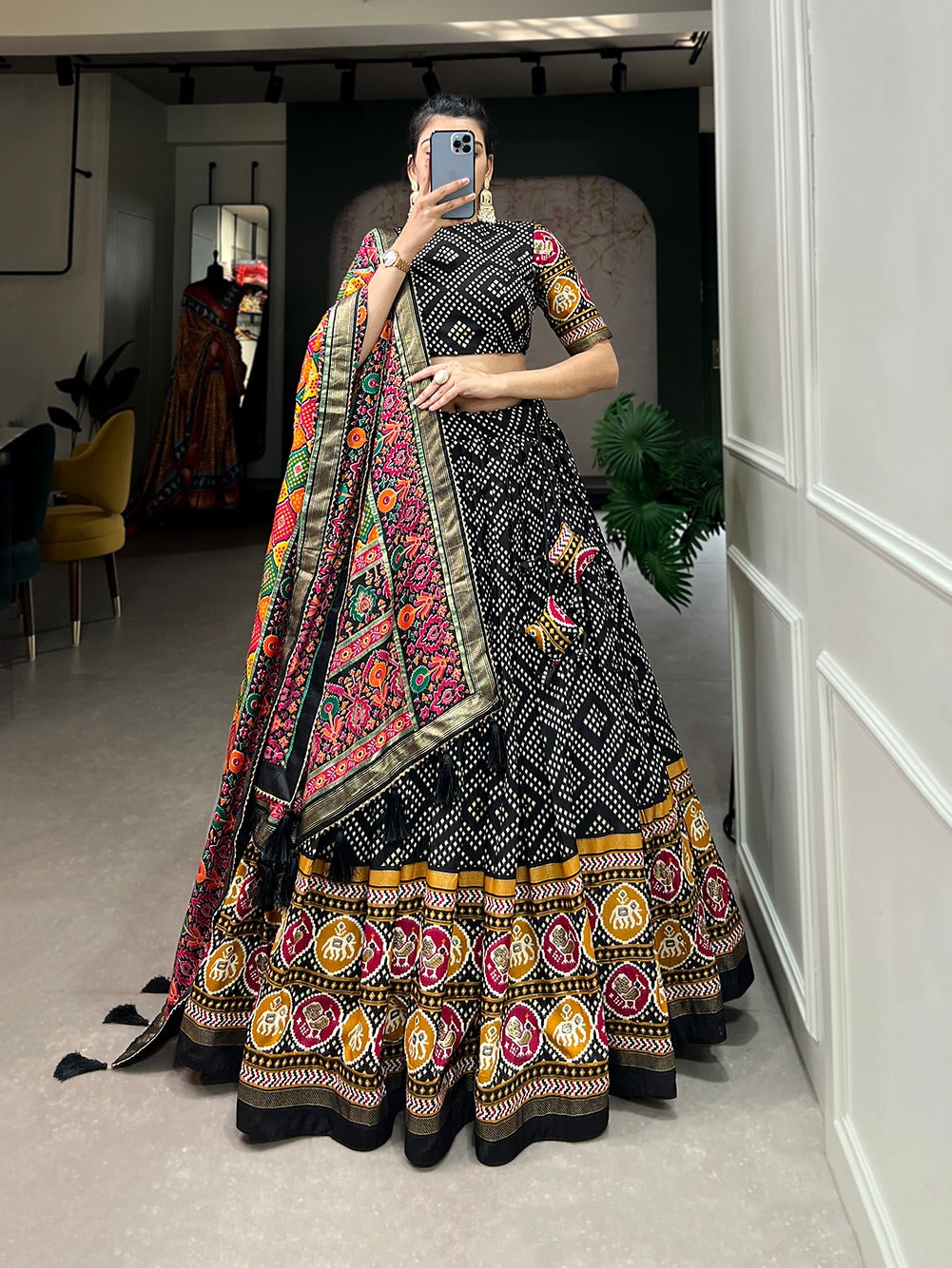 Exquisite Floral Fantasy: Tusser Silk Lehenga Choli with Intricate Print and Dupatta