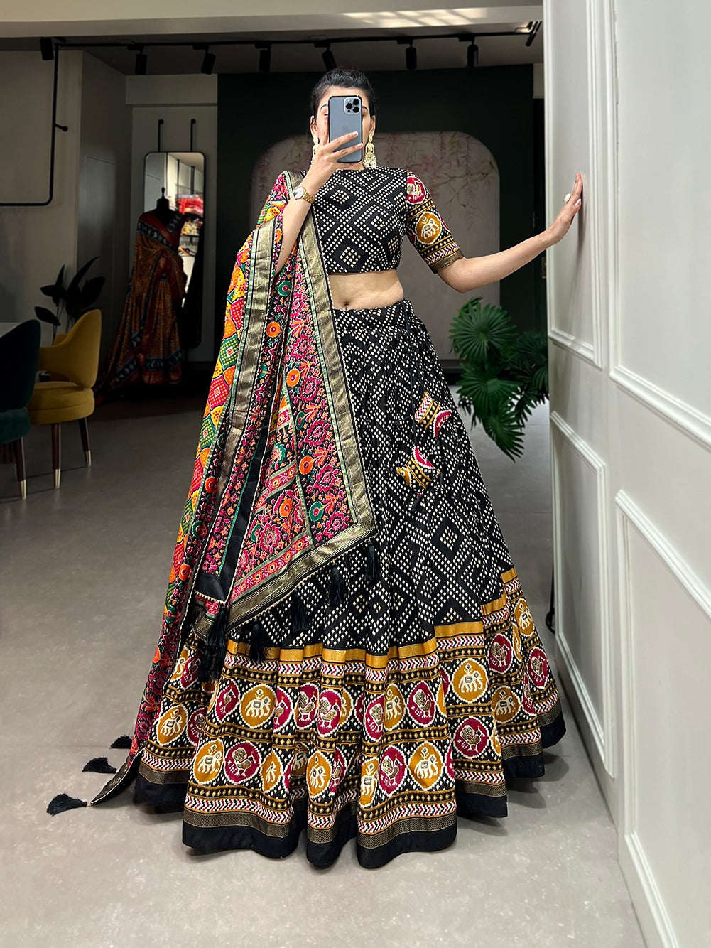 Exquisite Floral Fantasy: Tusser Silk Lehenga Choli with Intricate Print and Dupatta