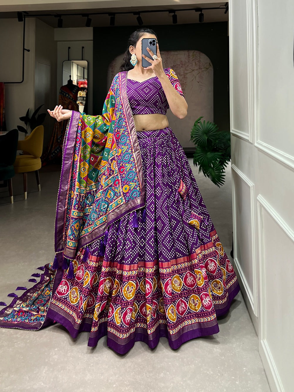 Exquisite Floral Fantasy: Tusser Silk Lehenga Choli with Intricate Print and Dupatta