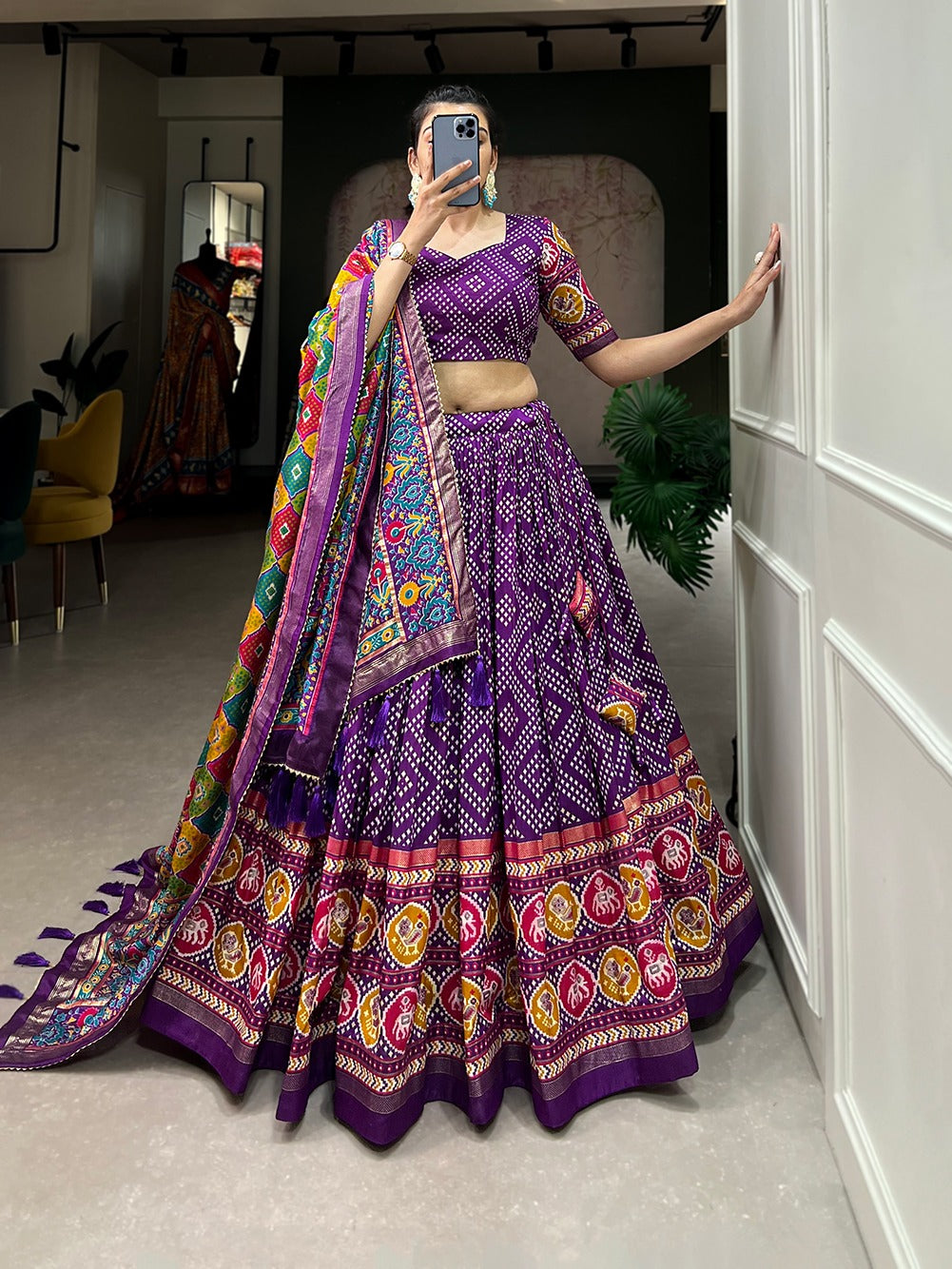 Exquisite Floral Fantasy: Tusser Silk Lehenga Choli with Intricate Print and Dupatta