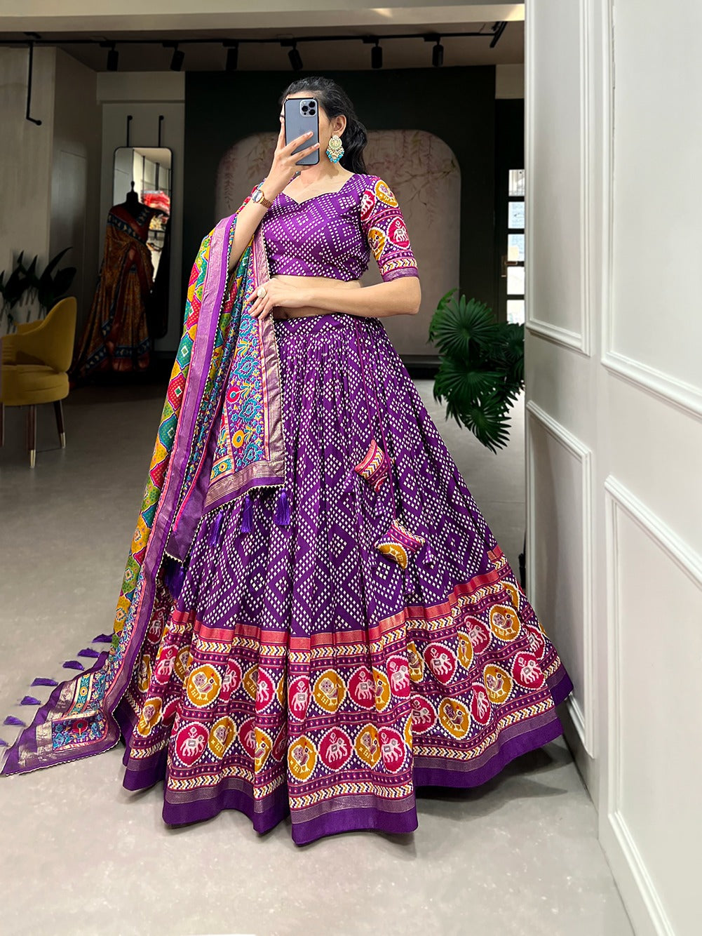 Exquisite Floral Fantasy: Tusser Silk Lehenga Choli with Intricate Print and Dupatta
