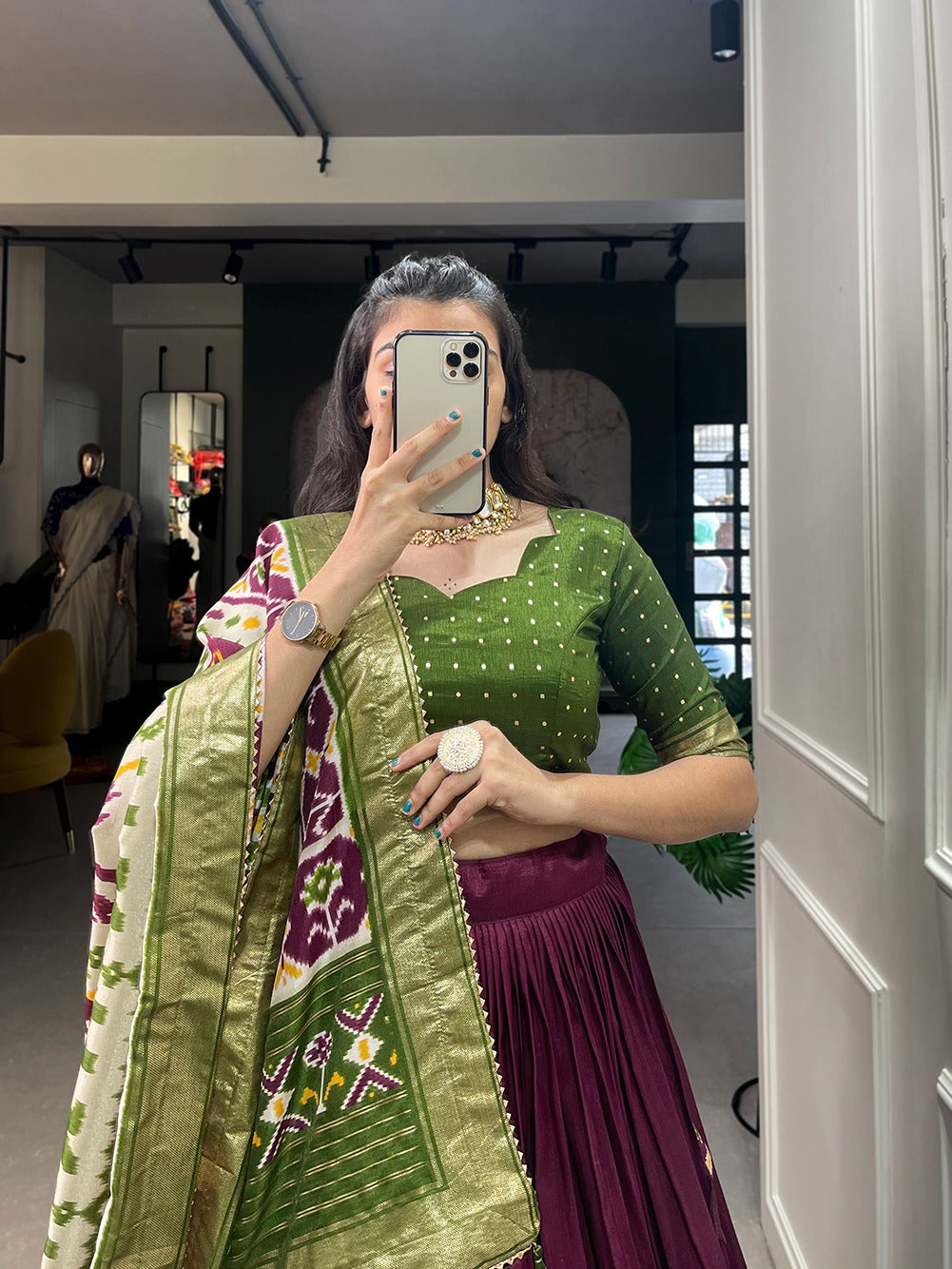 Presenting a perfectly blended Tussar silk lehenga for festive season to charm your look!