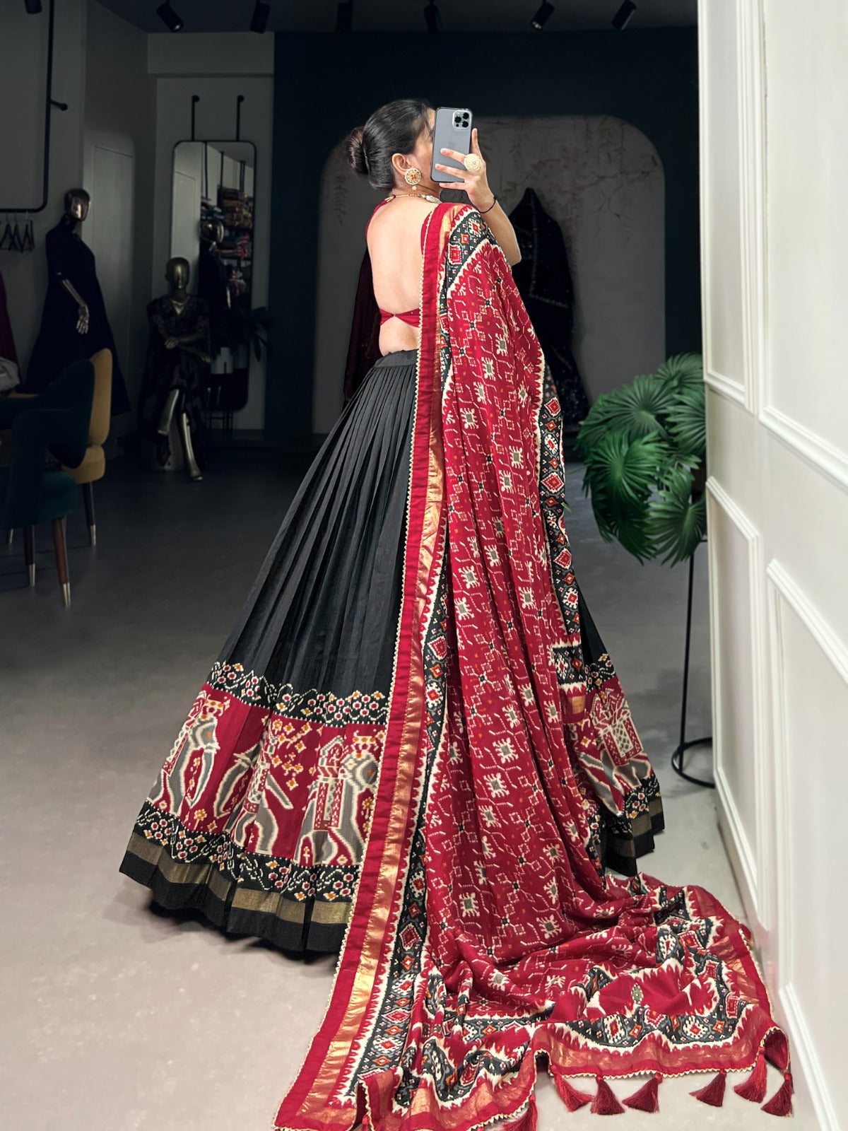 Complete Ethnic Look with Floral Print Tusser Silk Lehenga and Tassels