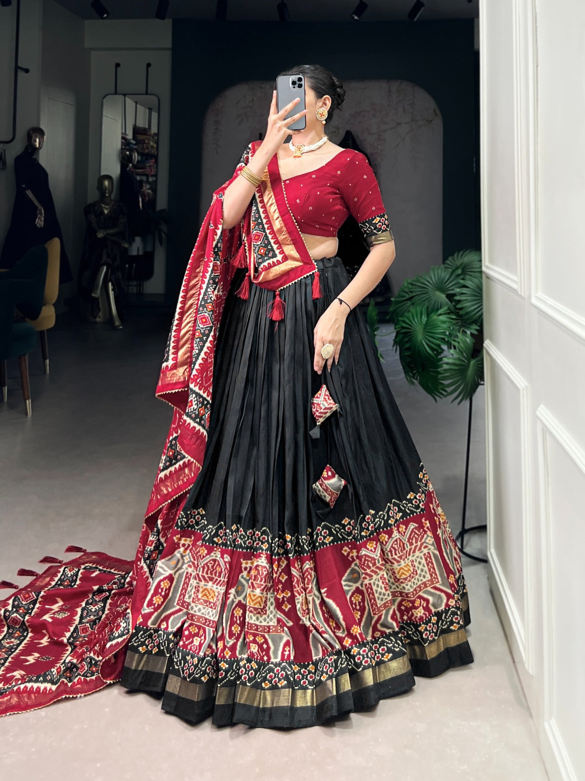 Complete Ethnic Look with Floral Print Tusser Silk Lehenga and Tassels