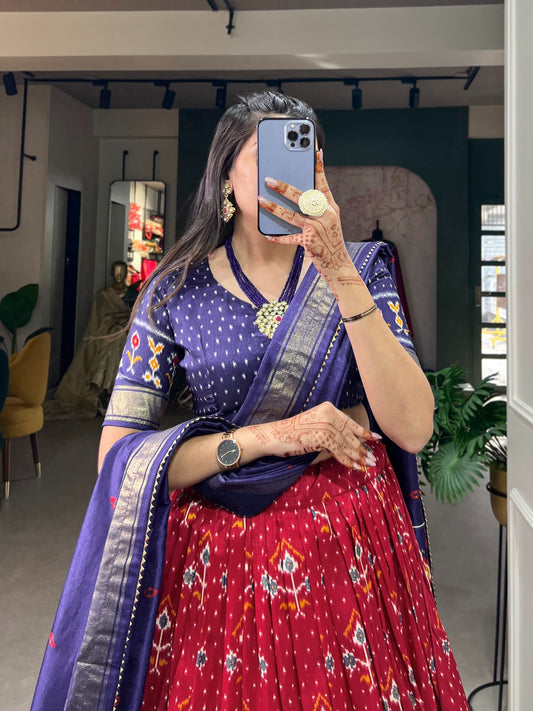 A Complete Ethnic Look with Floral Print Tusser Silk Lehenga and Tassels