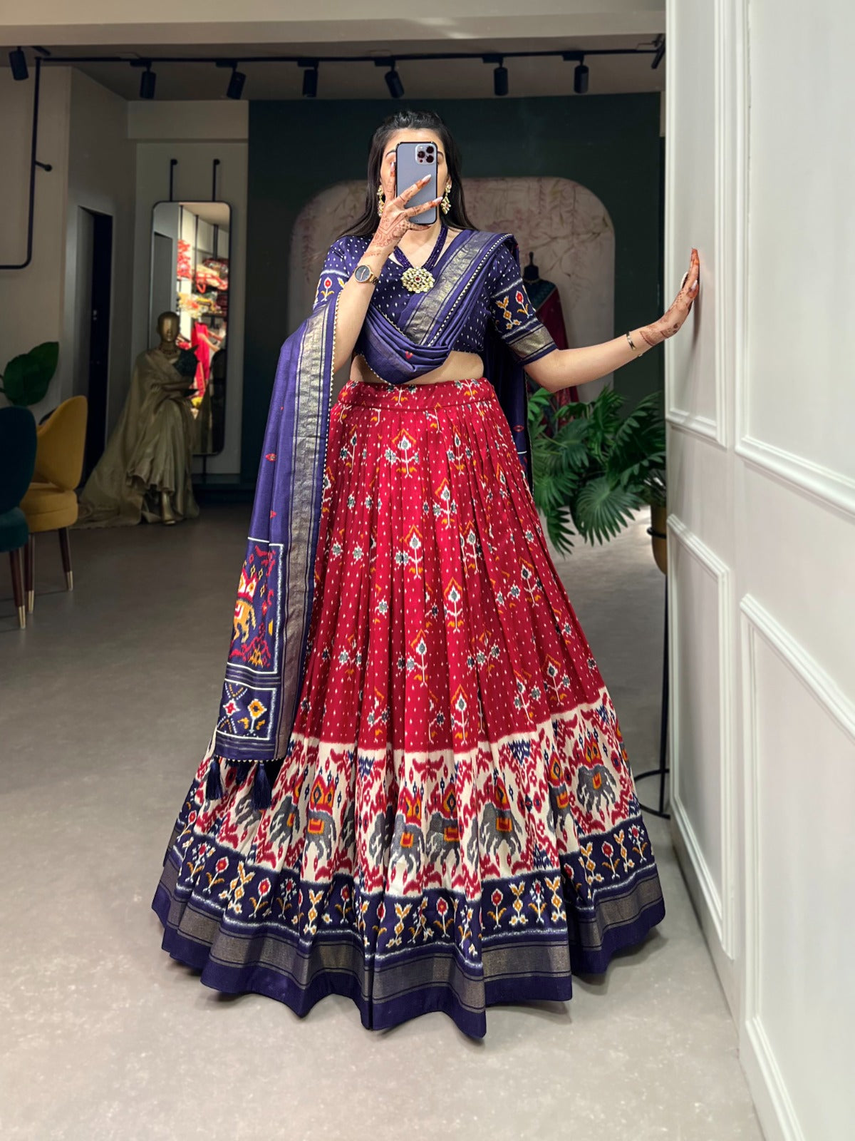 Complete Ethnic Look with Floral Print Tusser Silk Lehenga and Tassels