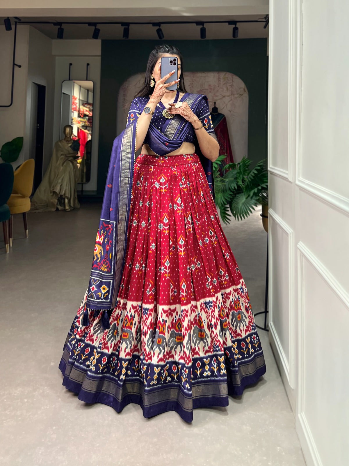 Complete Ethnic Look with Floral Print Tusser Silk Lehenga and Tassels