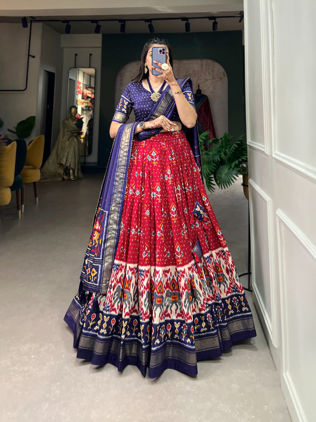 Complete Ethnic Look with Floral Print Tusser Silk Lehenga and Tassels