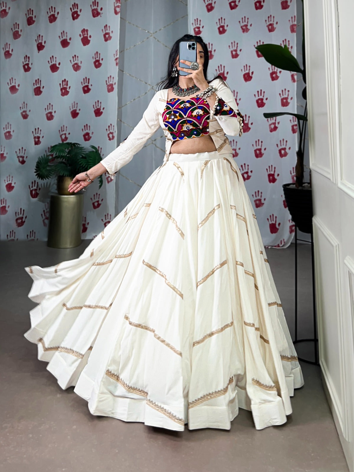 Complete Ethnic Look with Floral Print Tusser Silk Lehenga and Tassels (Copy)