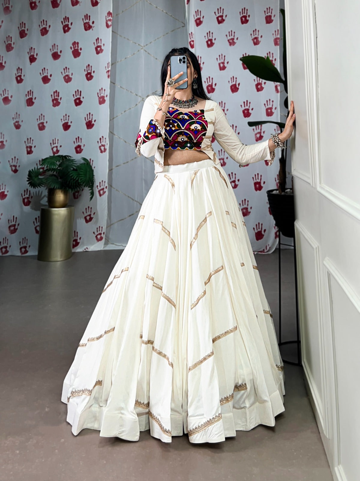 Complete Ethnic Look with Floral Print Tusser Silk Lehenga and Tassels (Copy)