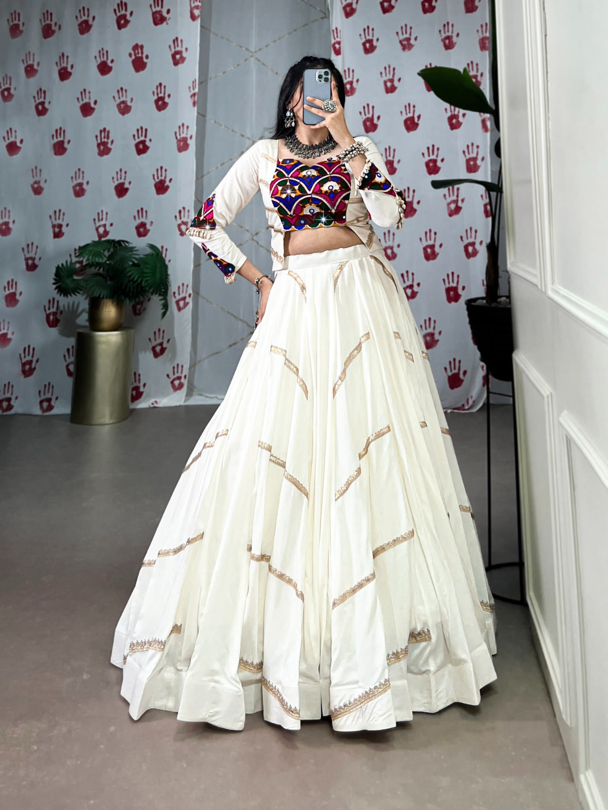 Complete Ethnic Look with Floral Print Tusser Silk Lehenga and Tassels (Copy)