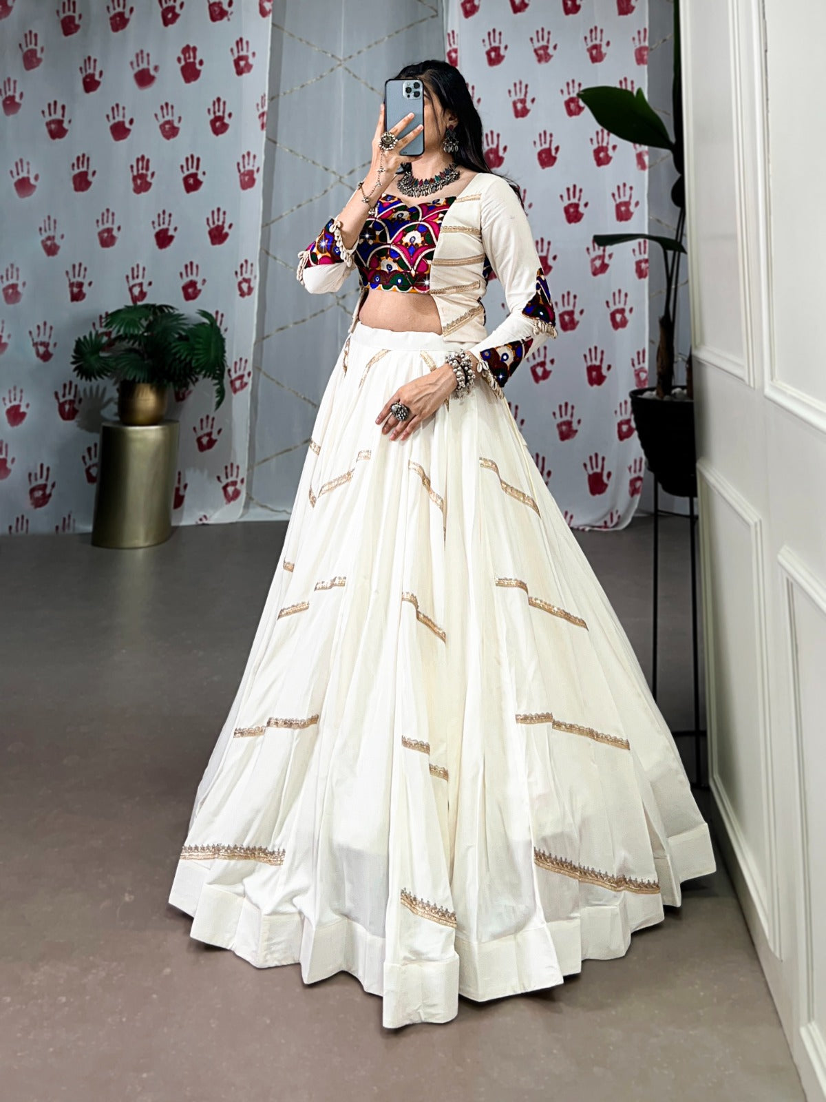 Complete Ethnic Look with Floral Print Tusser Silk Lehenga and Tassels (Copy)