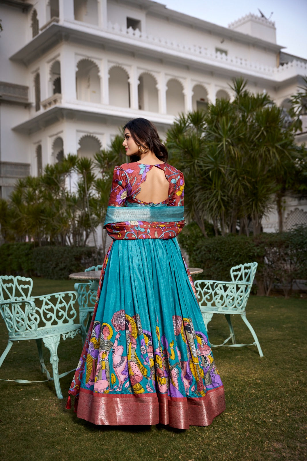 Complete Ethnic Look with Floral Print Tusser Silk Lehenga and Tassels