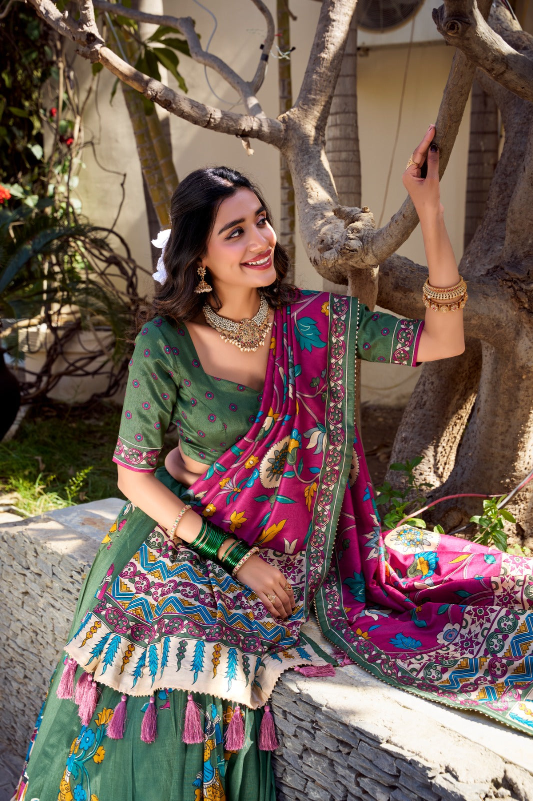 Elegant Foil Work Chaniya Choli with Tassel Dupatta