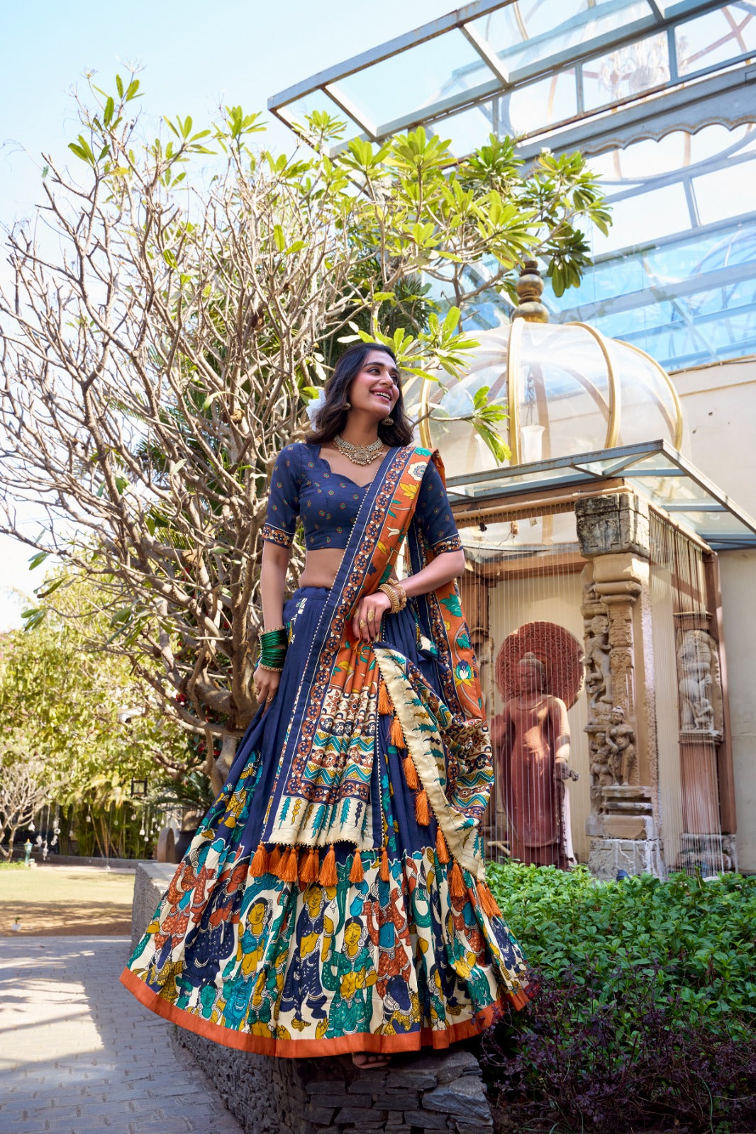 Festive-Ready Designer Chaniya Choli in Printed Tussar Silk with Zip Closure