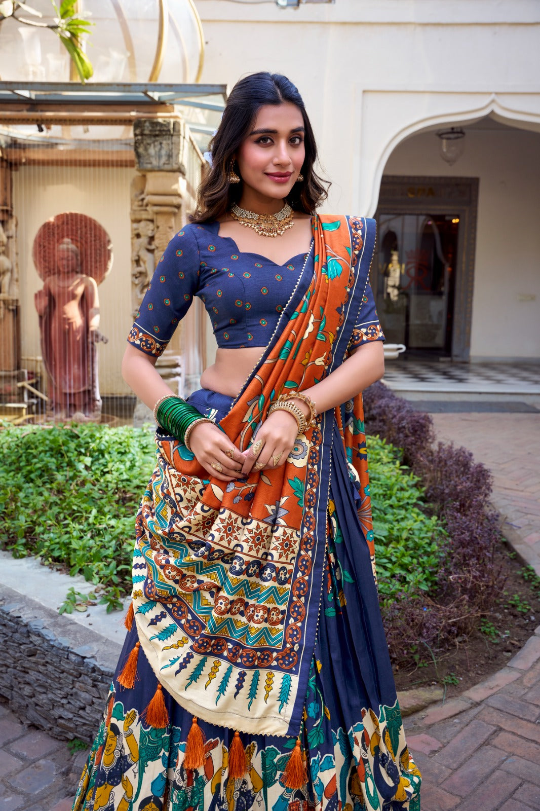 Festive-Ready Designer Chaniya Choli in Printed Tussar Silk with Zip Closure