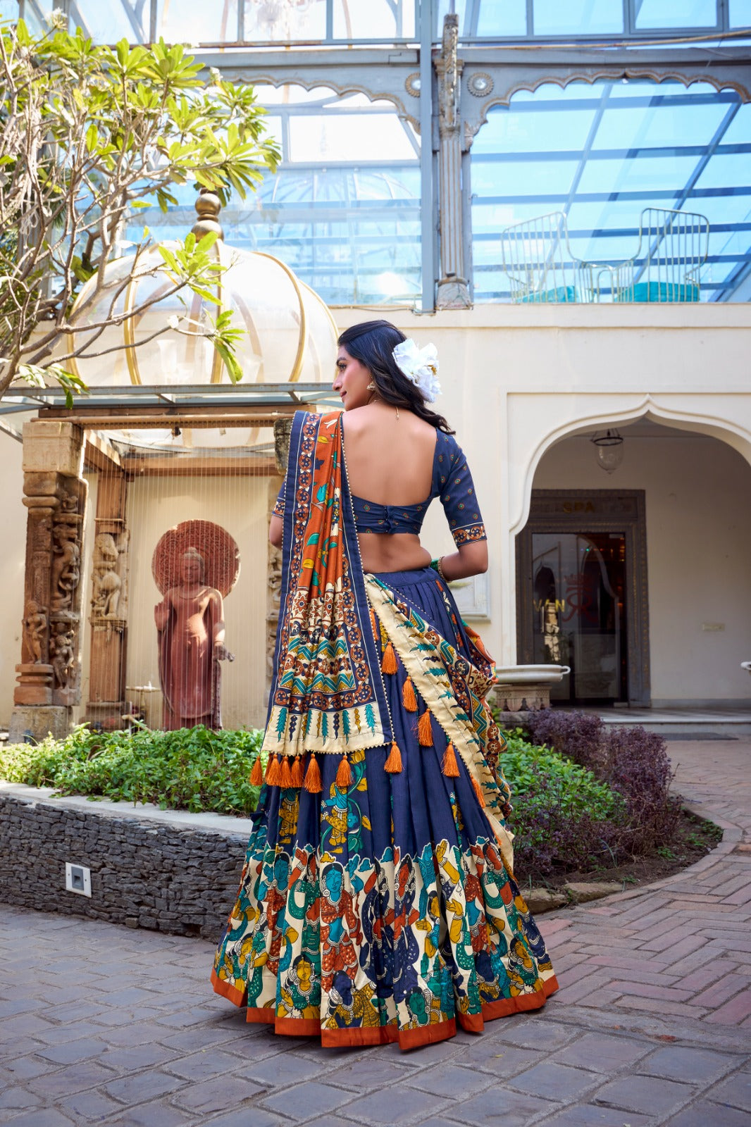 Festive-Ready Designer Chaniya Choli in Printed Tussar Silk with Zip Closure