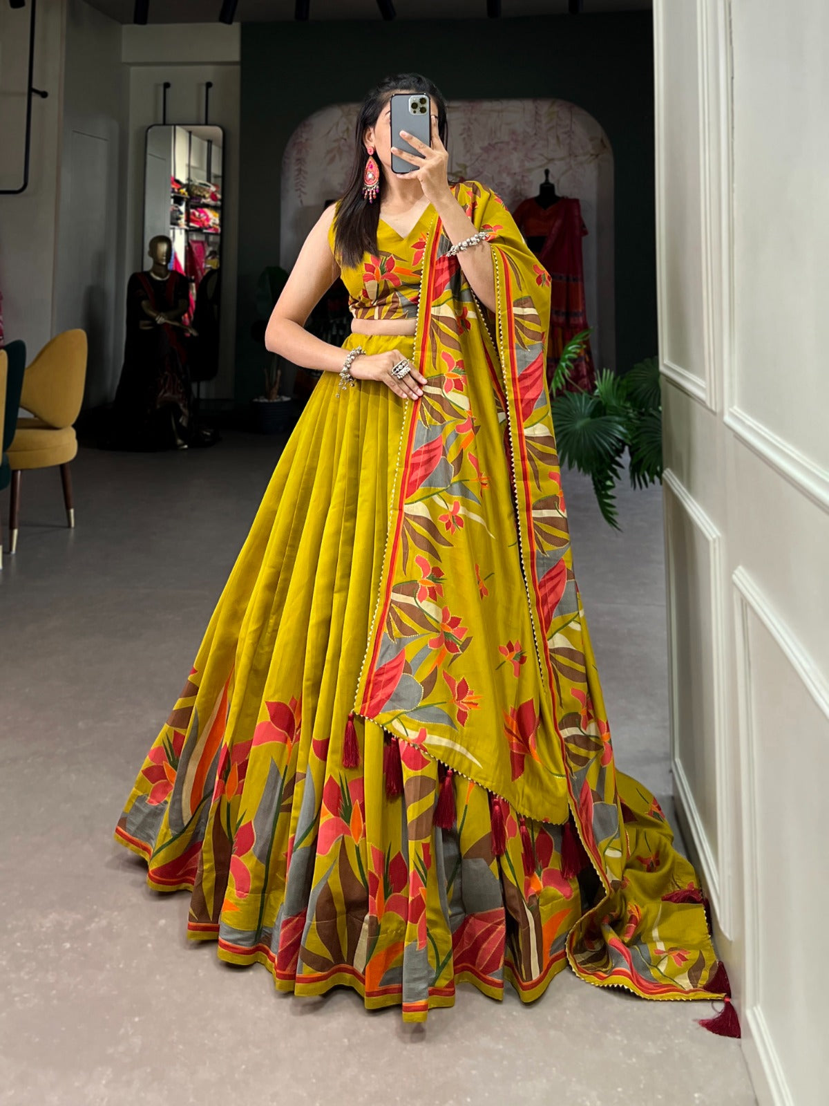 Designer Festive Lehenga in Silk with Lace Dupatta and Canvas Stitching