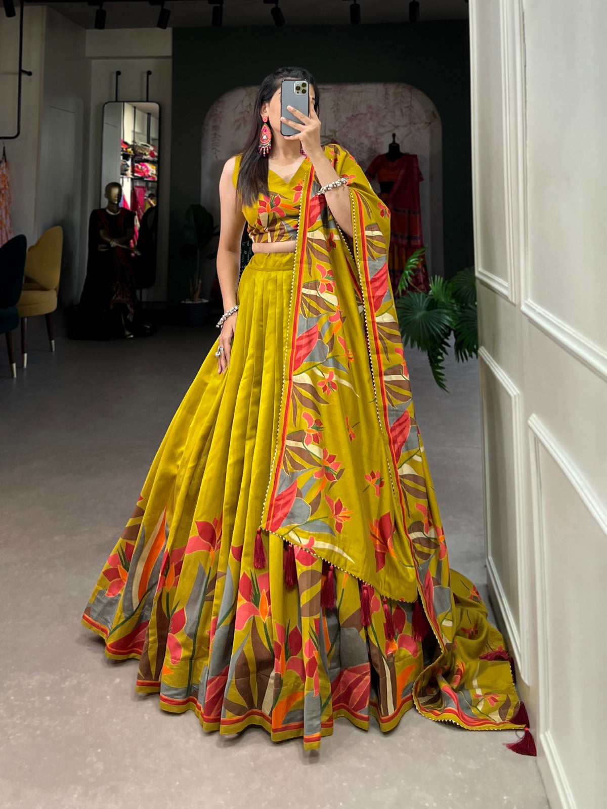 Designer Festive Lehenga in Silk with Lace Dupatta and Canvas Stitching