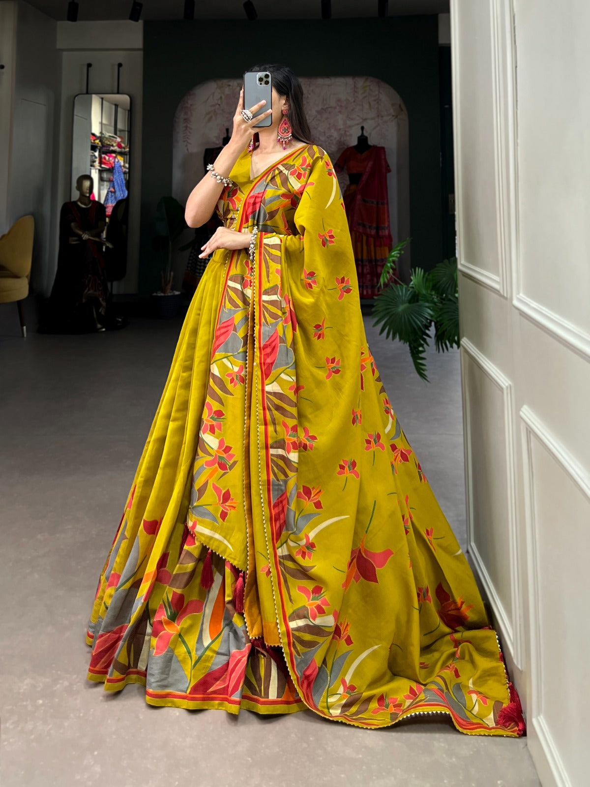 Designer Festive Lehenga in Silk with Lace Dupatta and Canvas Stitching