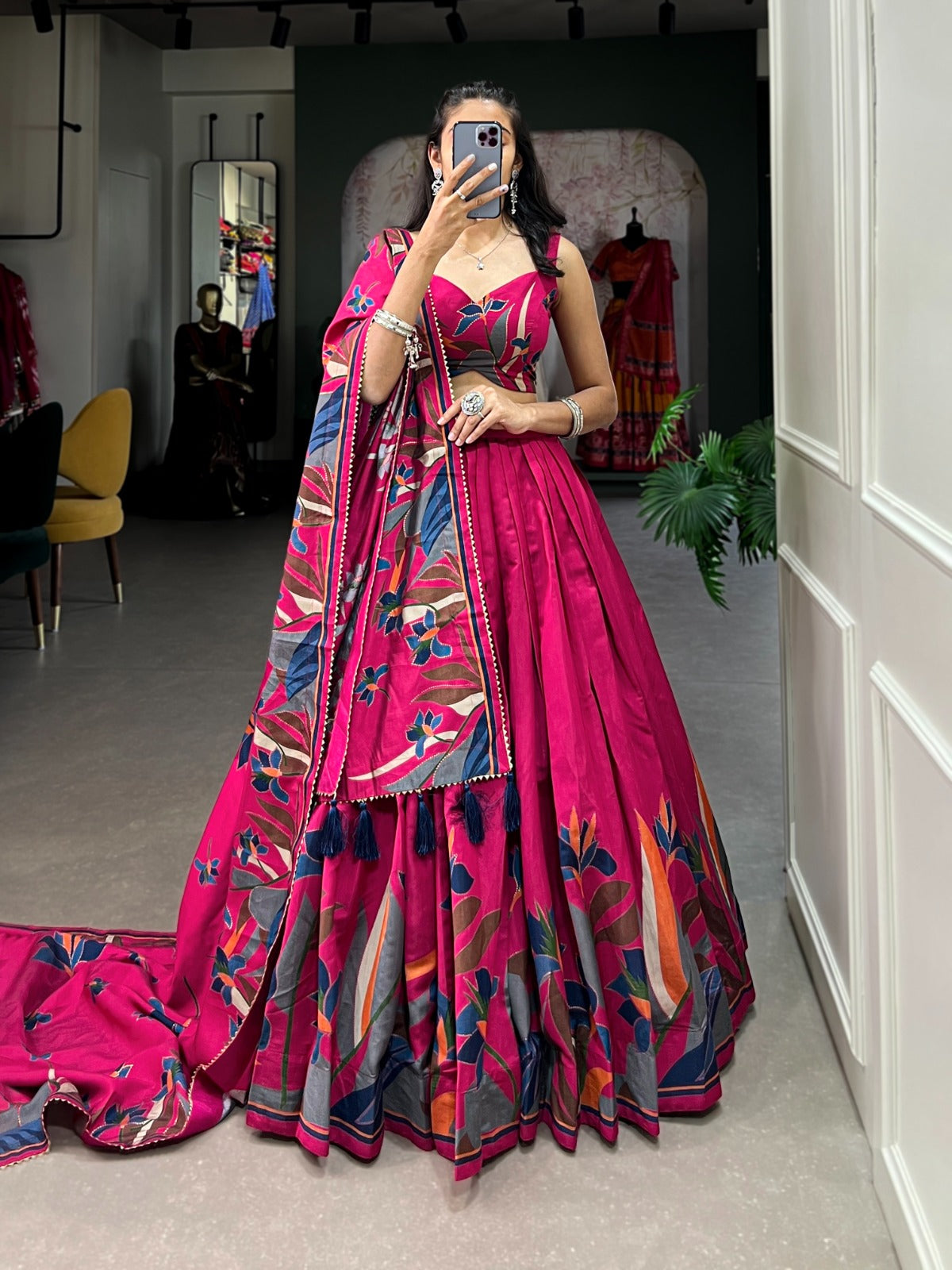 Designer Festive Lehenga in Silk with Lace Dupatta and Canvas Stitching