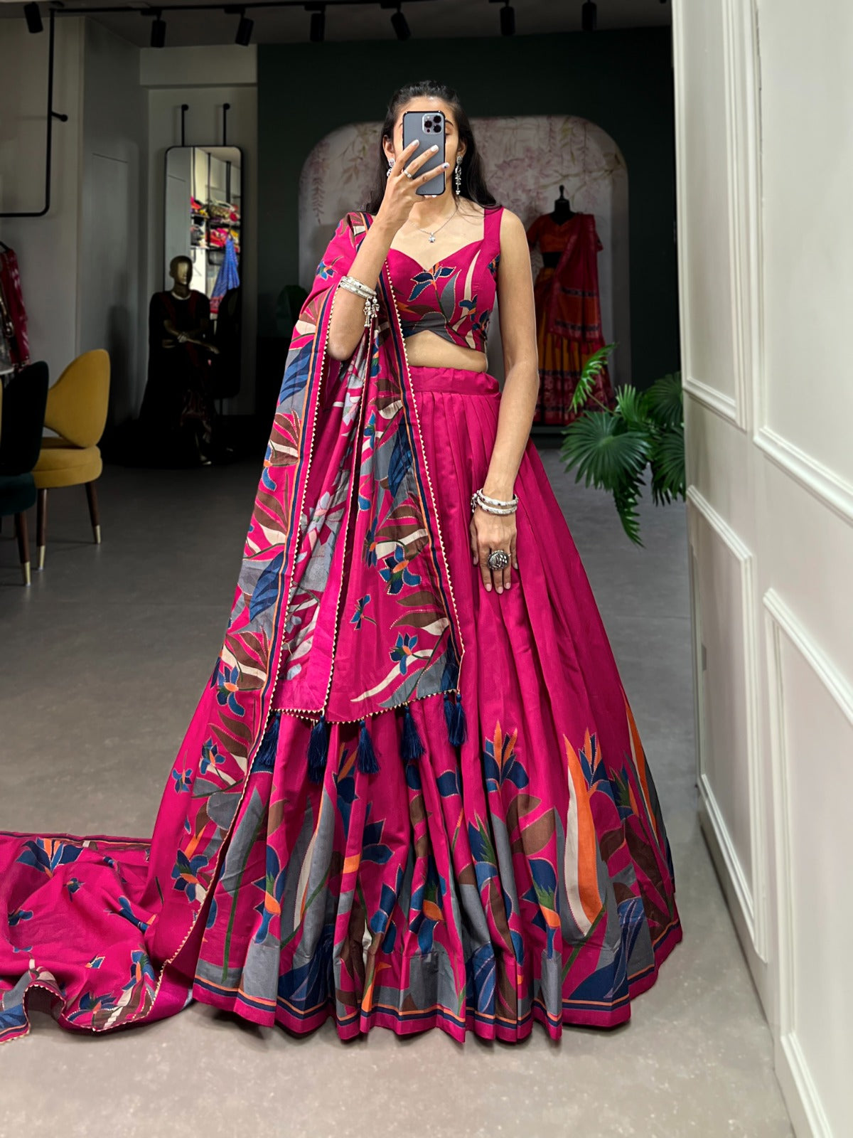 Designer Festive Lehenga in Silk with Lace Dupatta and Canvas Stitching