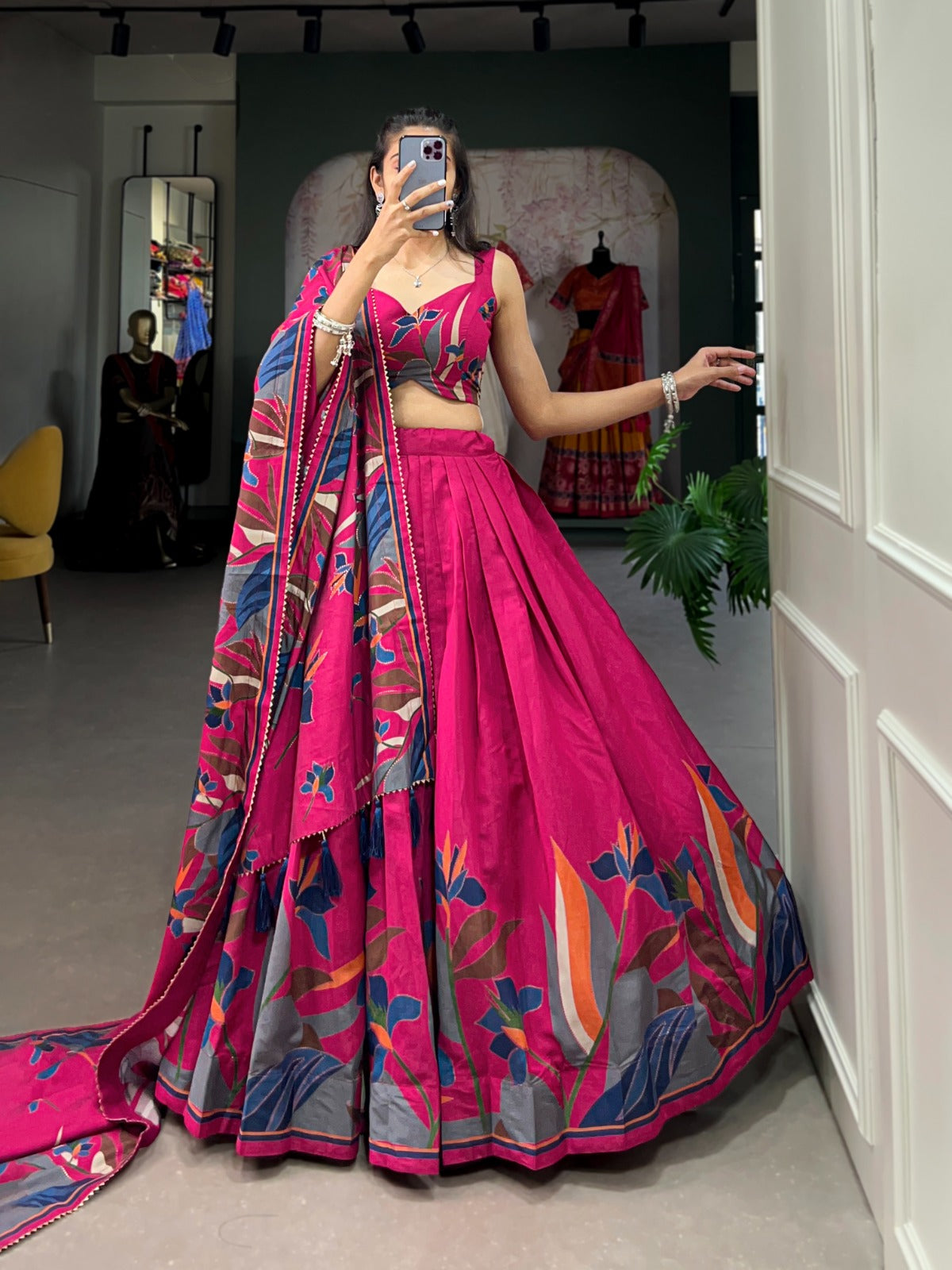 Designer Festive Lehenga in Silk with Lace Dupatta and Canvas Stitching