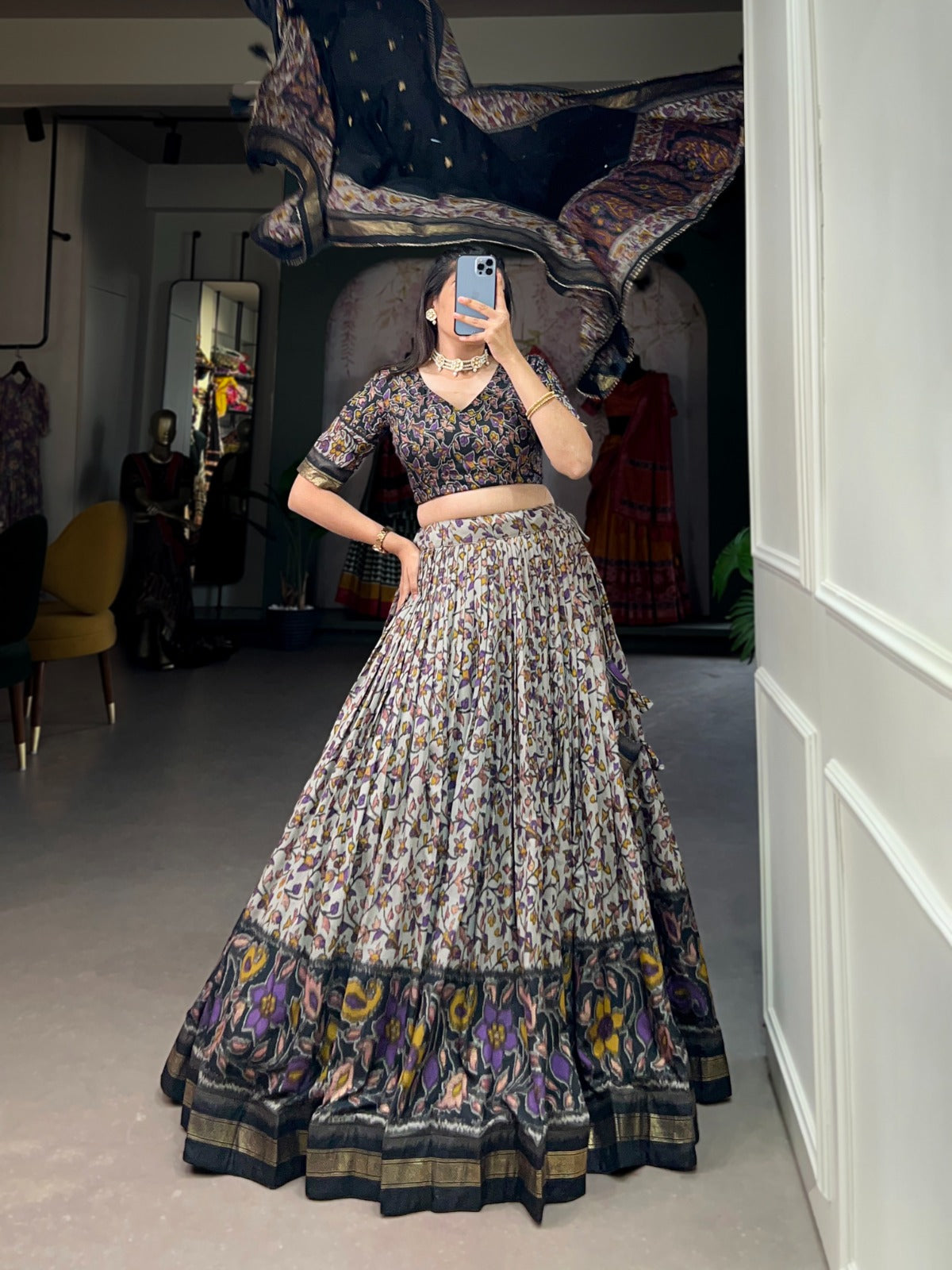 Designer Festive Lehenga in Silk with Lace Dupatta and Canvas Stitching