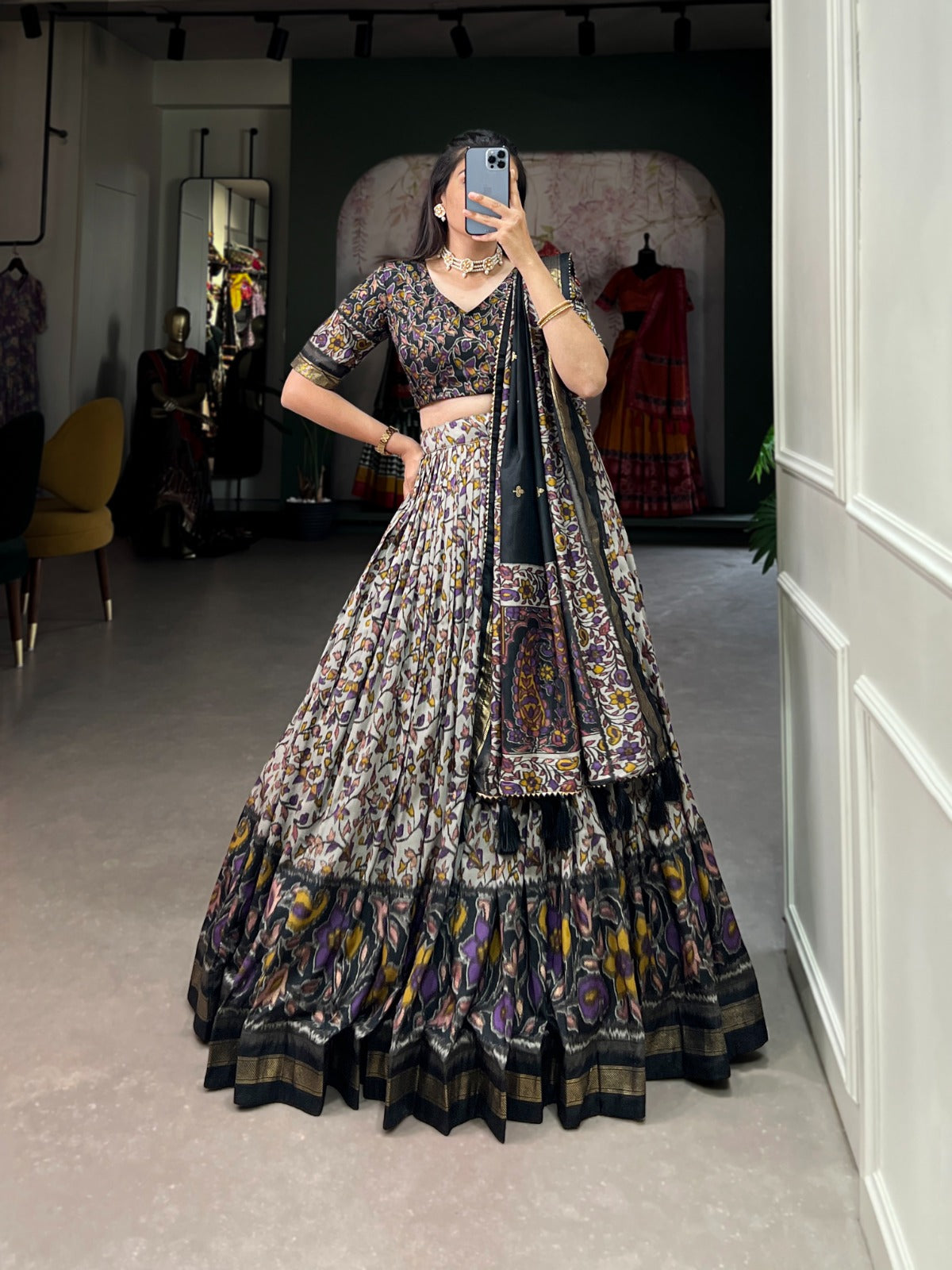 Designer Festive Lehenga in Silk with Lace Dupatta and Canvas Stitching