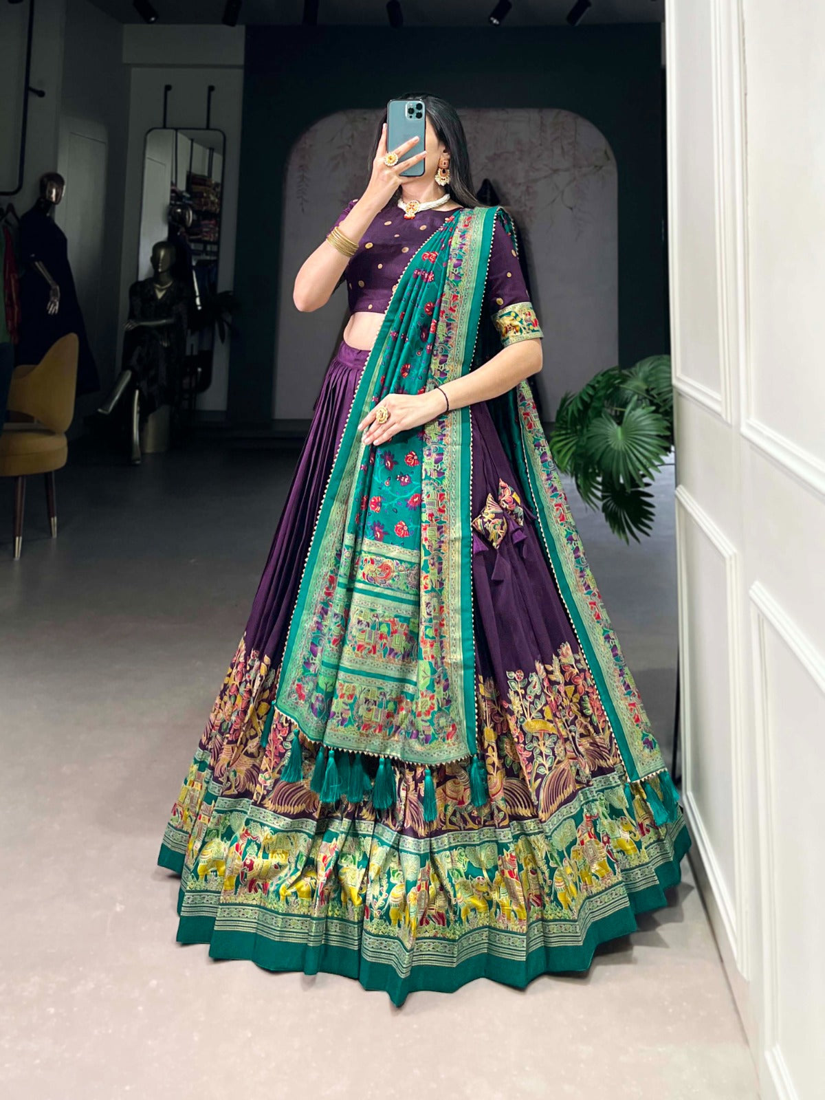 Elegant Traditional Lehenga with Floral Foil Print and Micro Cotton Inner
