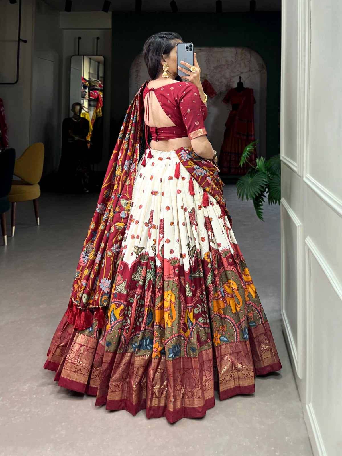 Festive-Ready Designer Chaniya Choli in Printed Tussar Silk with Zip Closure