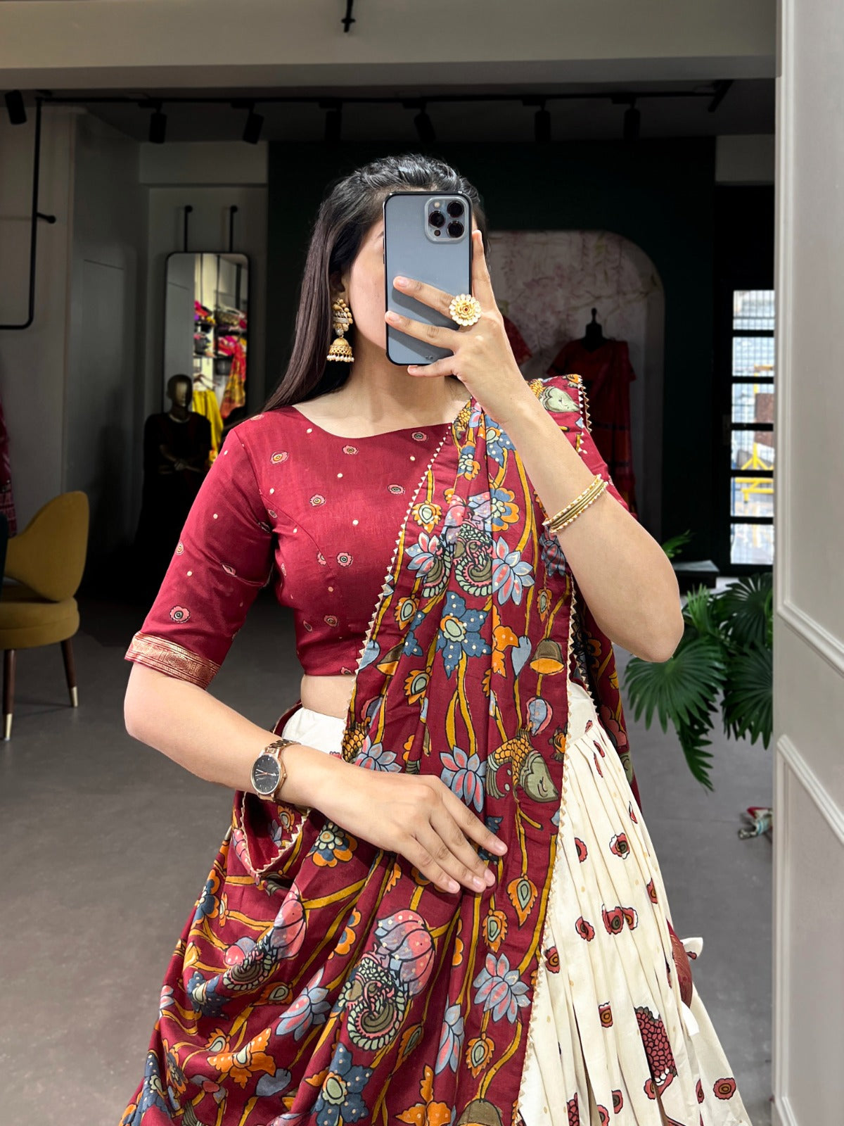 Festive-Ready Designer Chaniya Choli in Printed Tussar Silk with Zip Closure