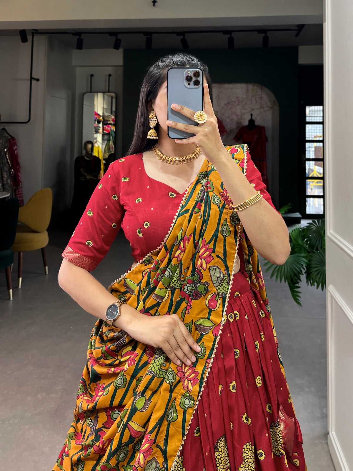 Festive-Ready Designer Chaniya Choli in Printed Tussar Silk with Zip Closure