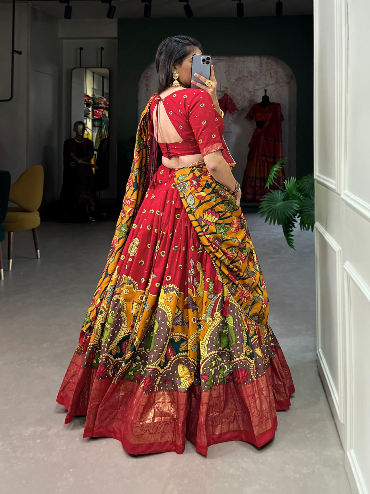 Festive-Ready Designer Chaniya Choli in Printed Tussar Silk with Zip Closure