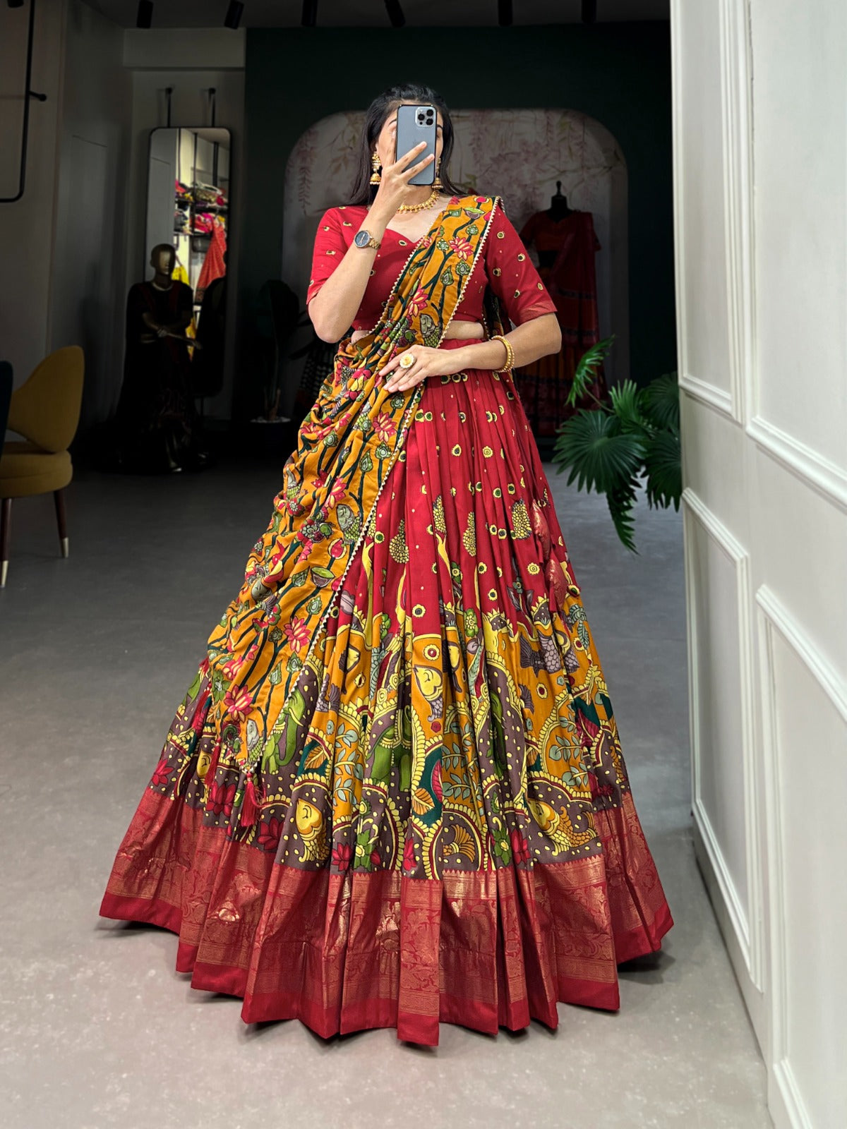 Festive-Ready Designer Chaniya Choli in Printed Tussar Silk with Zip Closure