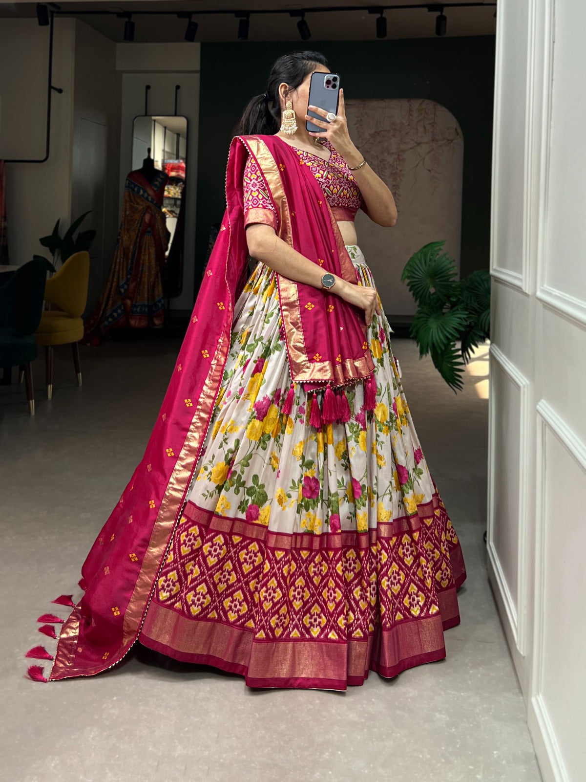 Elegant Traditional Lehenga with Floral Foil Print and Micro Cotton Inner