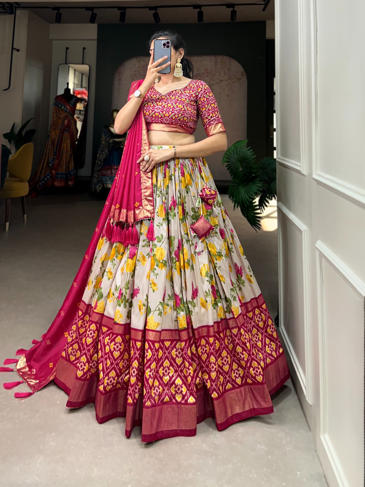 Elegant Traditional Lehenga with Floral Foil Print and Micro Cotton Inner