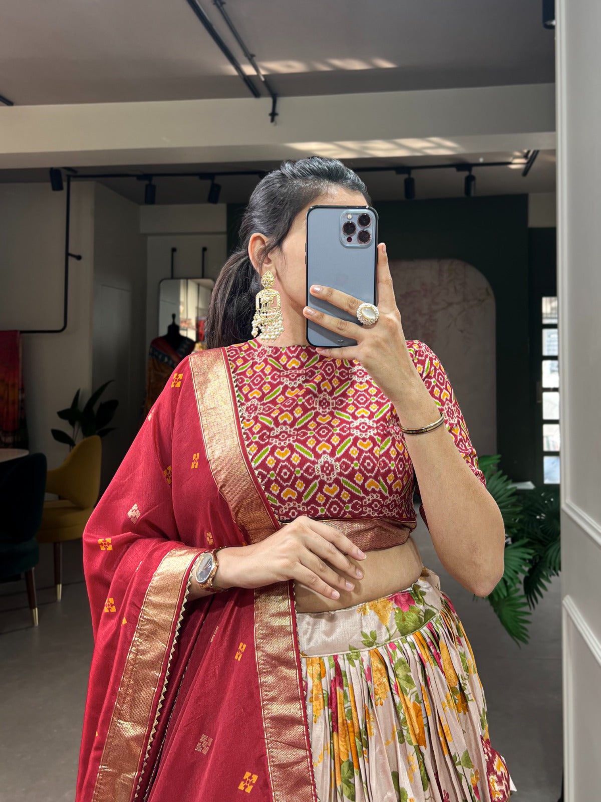 Elegant Traditional Lehenga with Floral Foil Print and Micro Cotton Inner