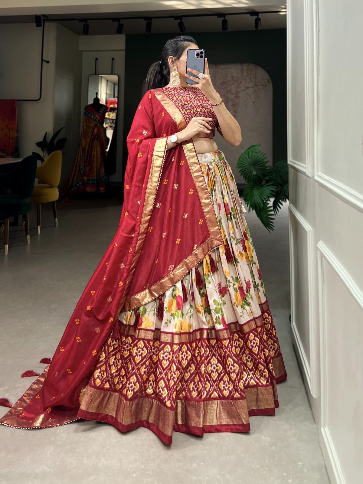 Elegant Traditional Lehenga with Floral Foil Print and Micro Cotton Inner
