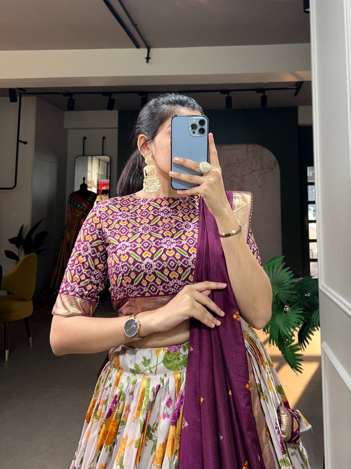 Perfect Navratri Outfit – Floral Lehenga Choli with Designer Details