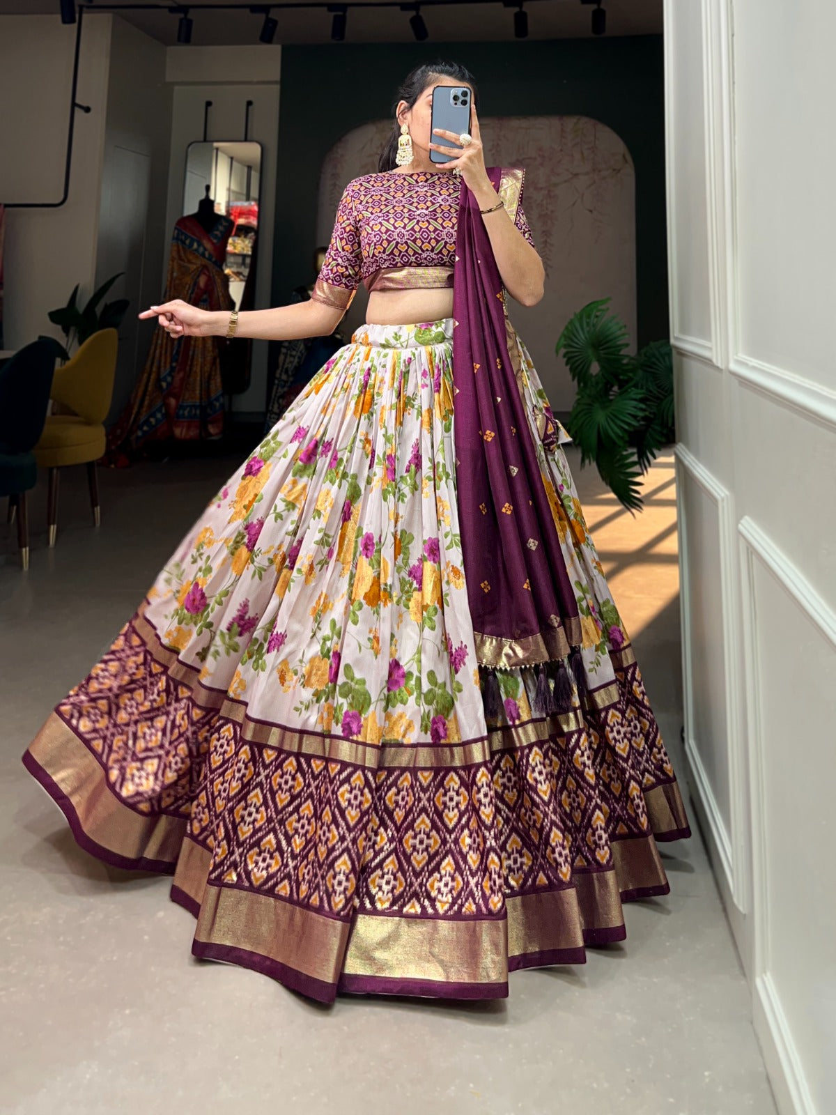 Perfect Navratri Outfit – Floral Lehenga Choli with Designer Details