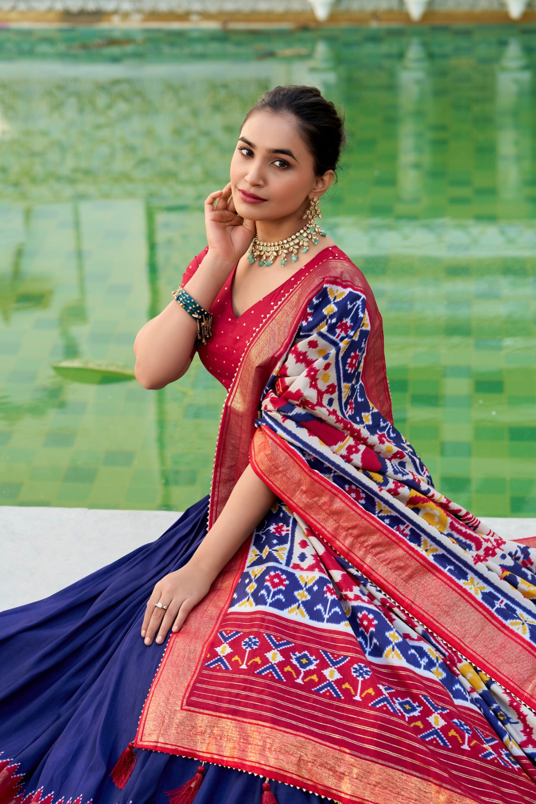 Colorful Floral Foil Tussar Silk Lehenga Choli with Soft Inner Lining