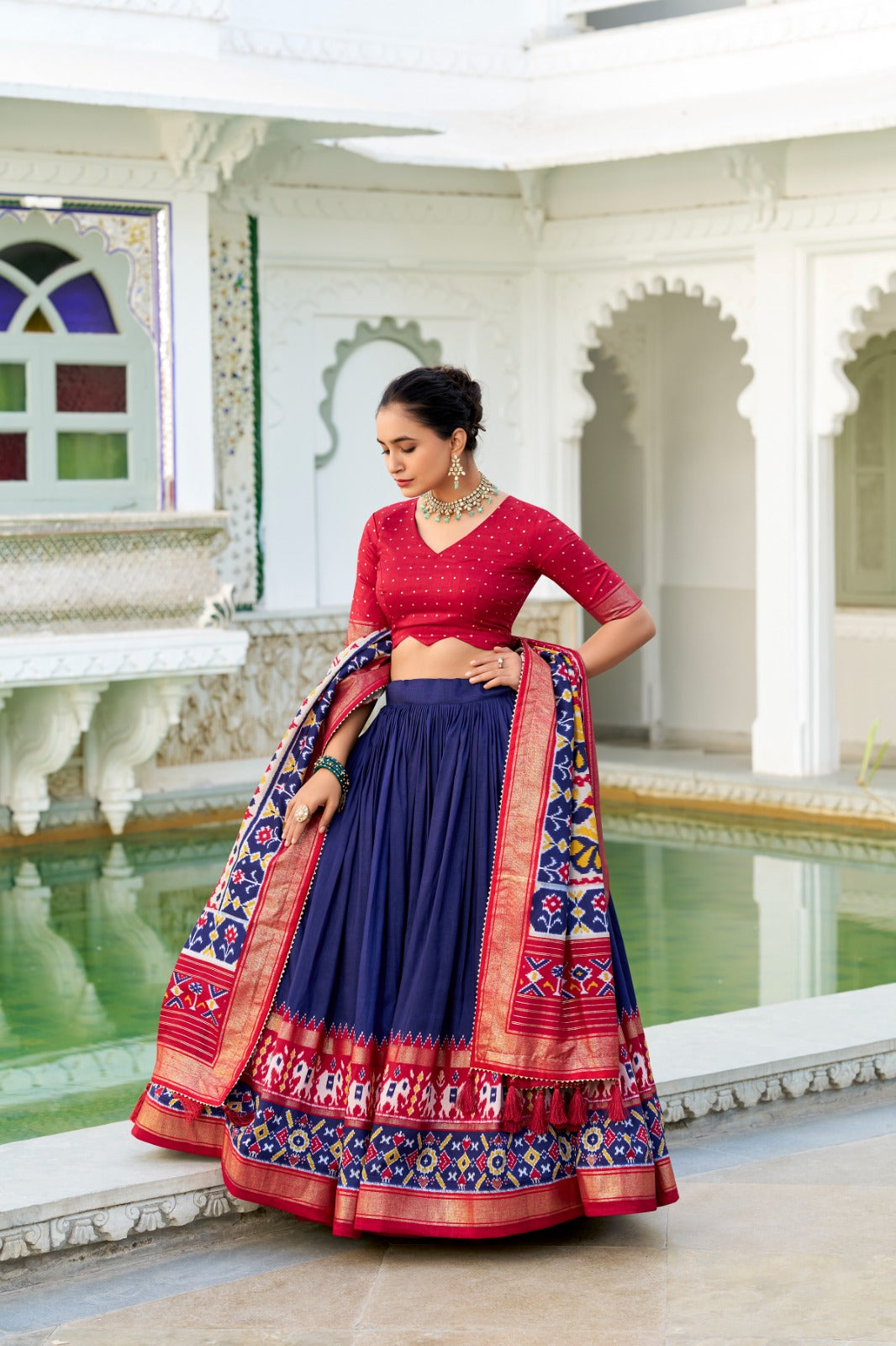 Colorful Floral Foil Tussar Silk Lehenga Choli with Soft Inner Lining
