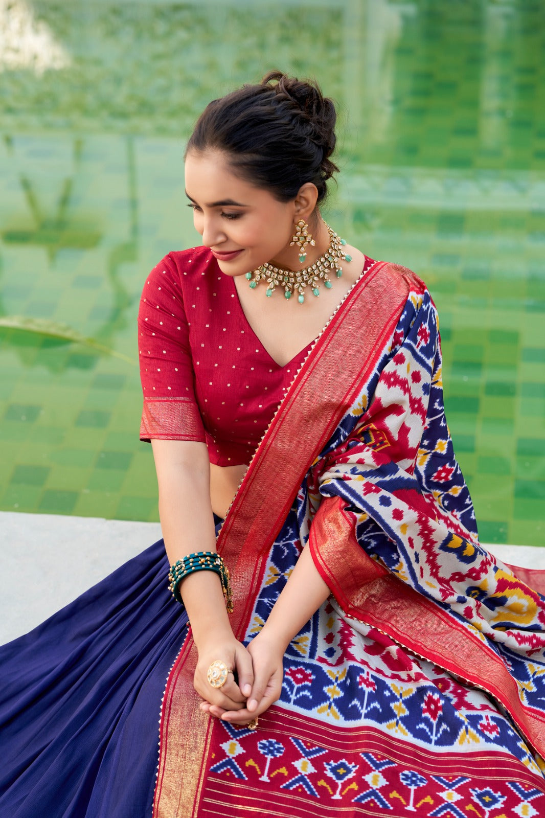 Colorful Floral Foil Tussar Silk Lehenga Choli with Soft Inner Lining