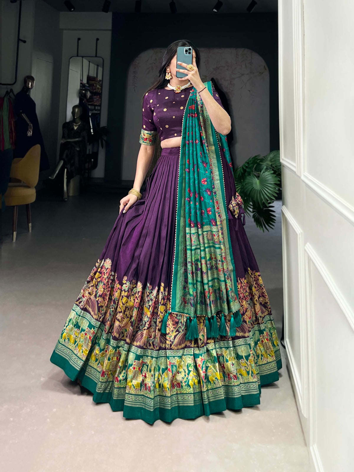 Elegant Traditional Lehenga with Floral Foil Print and Micro Cotton Inner