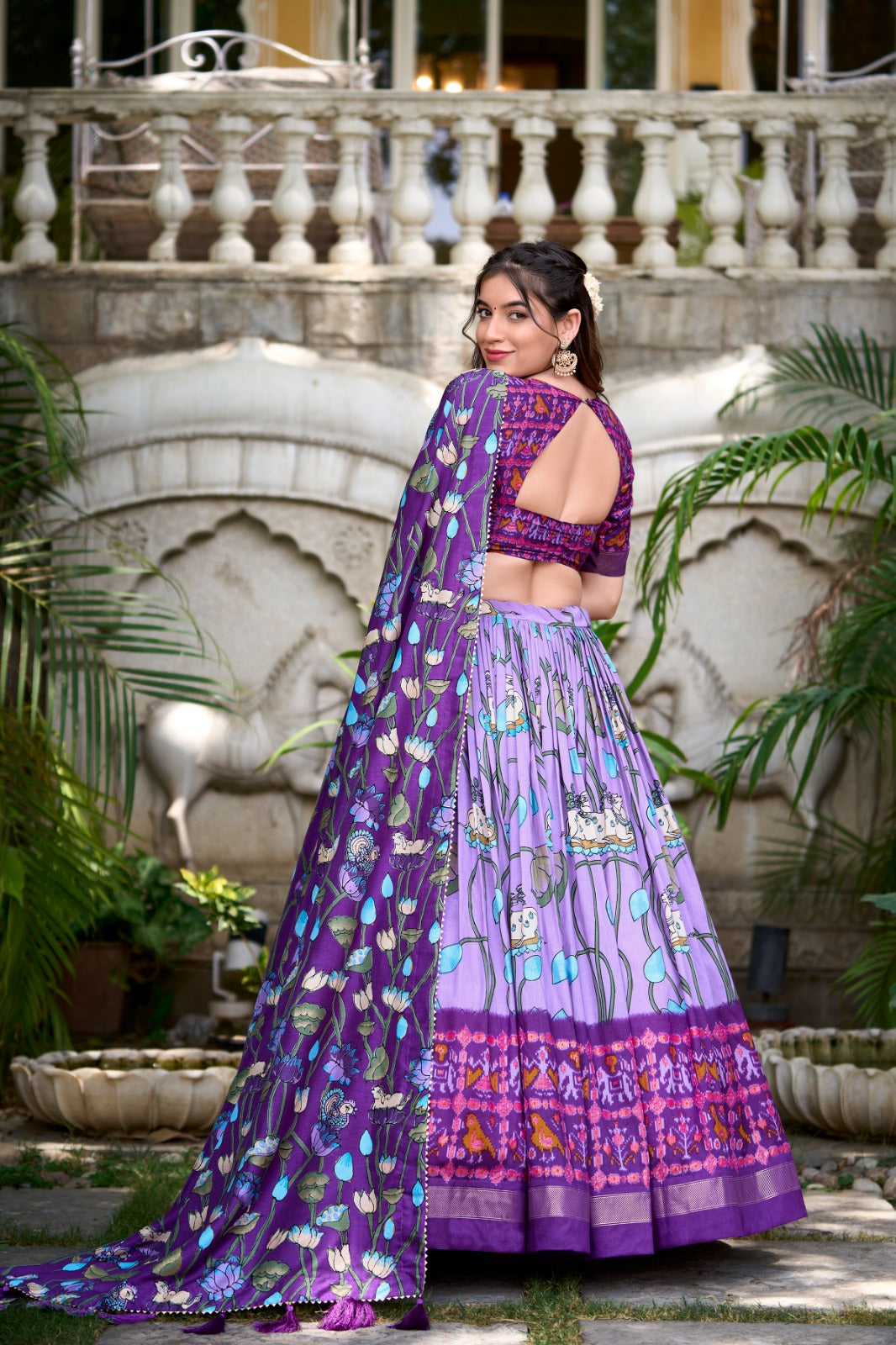 Stylish Tassel Border Dupatta with Floral Printed Silk Lehenga Choli