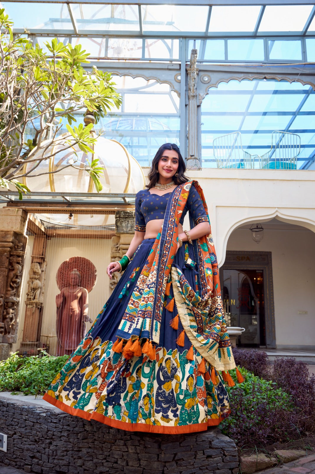 Festive-Ready Designer Chaniya Choli in Printed Tussar Silk with Zip Closure