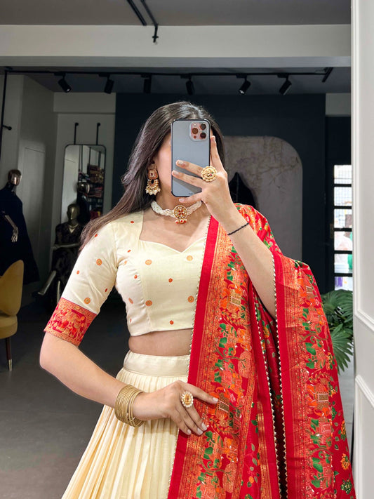 Tusser Silk Lehenga Choli with Intricate Print and Dupatta 🩷💛