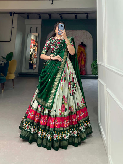 Exquisite Floral Fantasy: Tusser Silk Lehenga Choli with Intricate Print and Dupatta